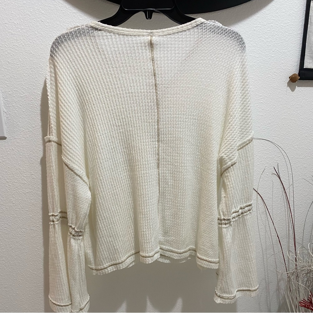 Elan Ladies Long Sleeve Textured Off White Top - S - Picture 8 of 8